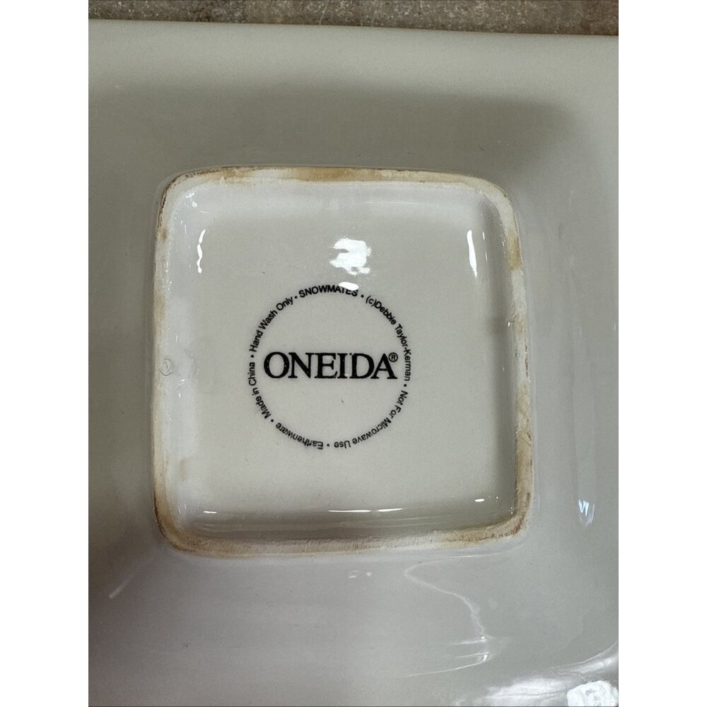 2 Snowmates Oneida Debbie Christmas Beige Square Serving Tray Snowman 5' & 7.5' - Picture 8 of 9